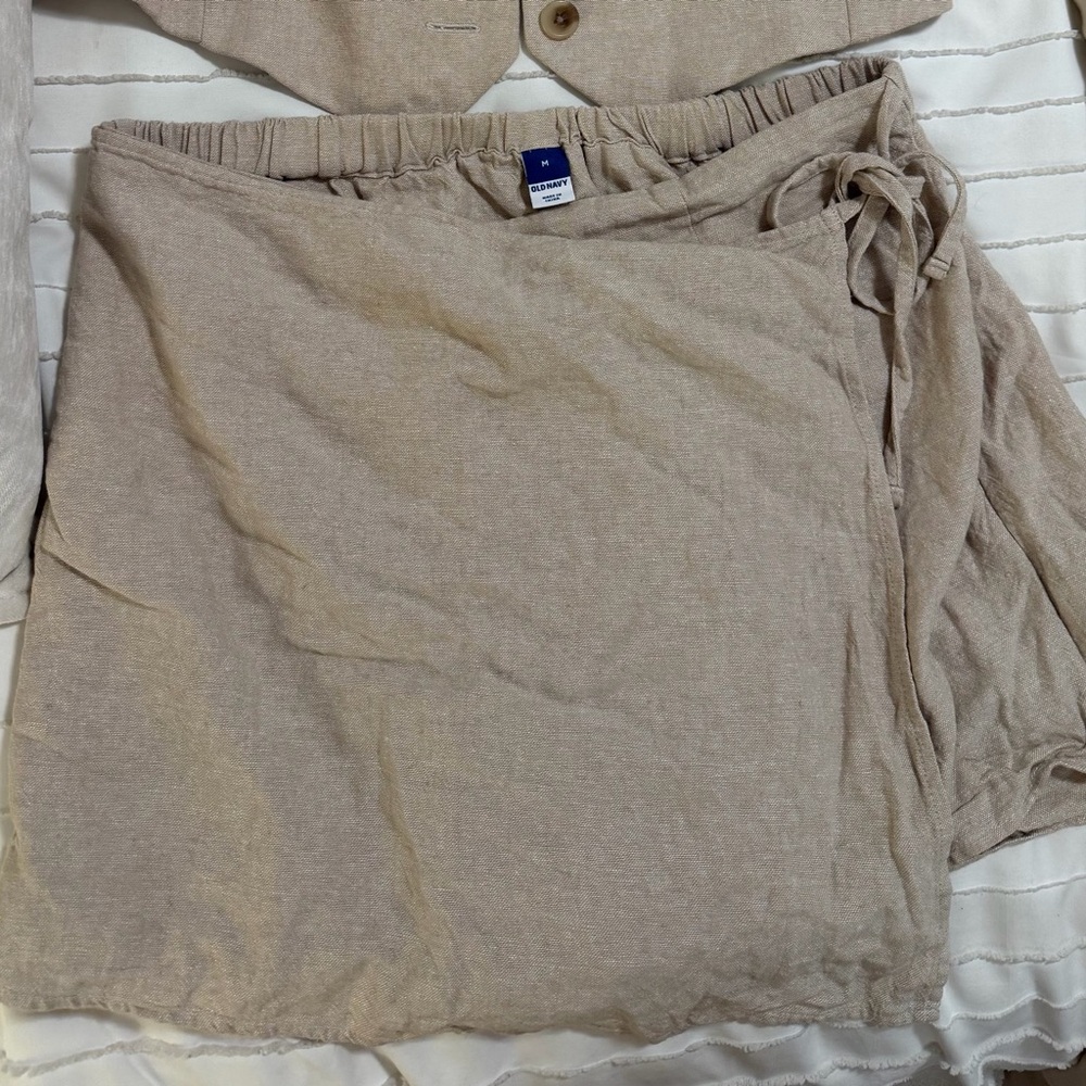 Beige Wrap Skort with Side Tie